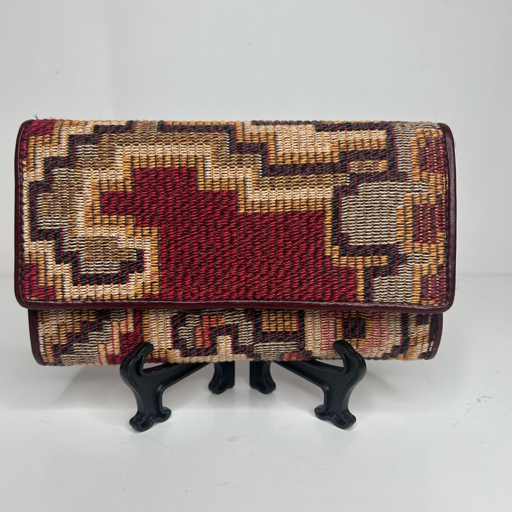 Patricia Nash Tapestry Leather Wallet Boho Checkbook Clutch Burgundy